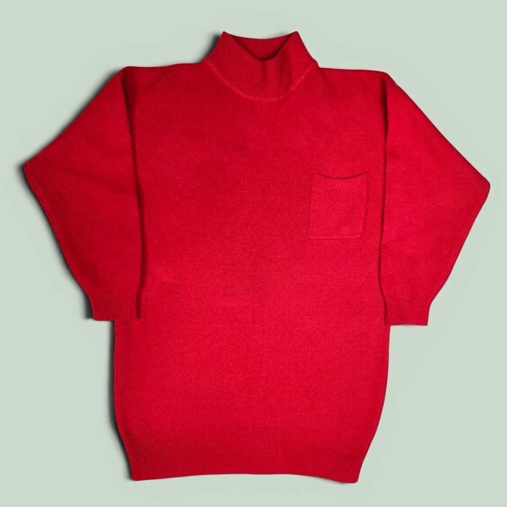 Vintage Fuzzy Oversized Angora Lambswool Tunic Sweater Red Halo Knit Mock Medium